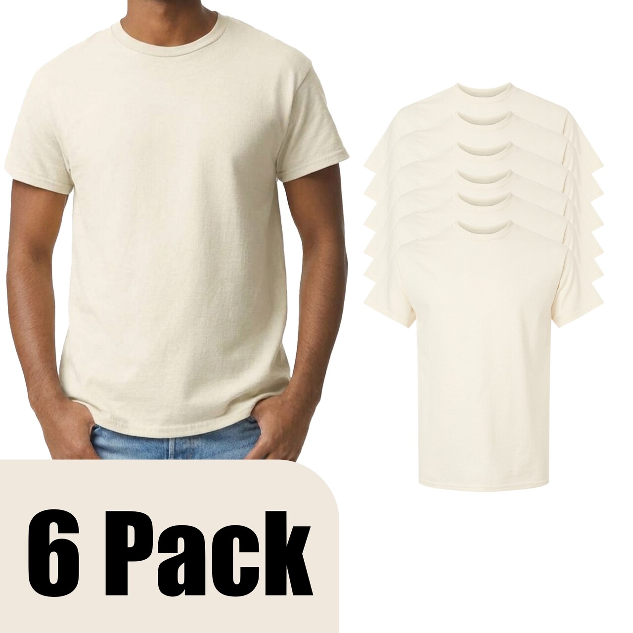 Gildan Men's Ultra Cotton Blank T-Shirt for Custom Design, Short Sleeve Crewneck Tee, Natural, S-5XL